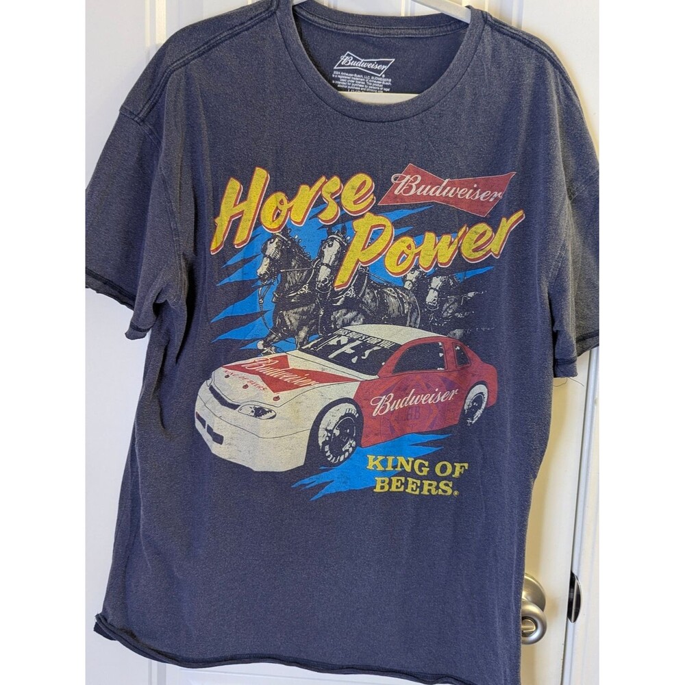Budweiser Navy Heather Tee with White Logo Print